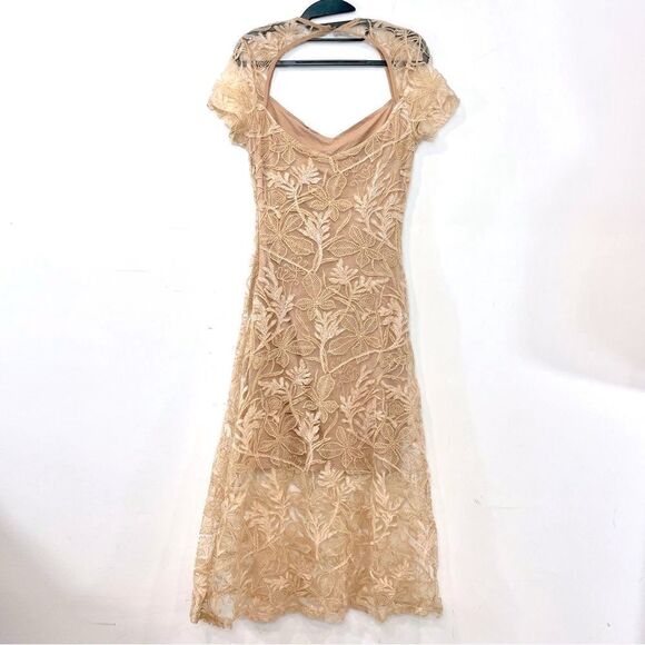 Kelley Felder Beige Tan Evening Gown Sequence Midid Dress US8 - Picture 2 of 12